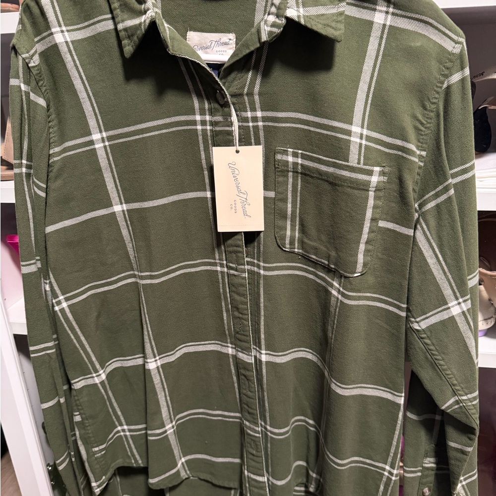 Universal Thread Olive Plaid Button Down Shirt